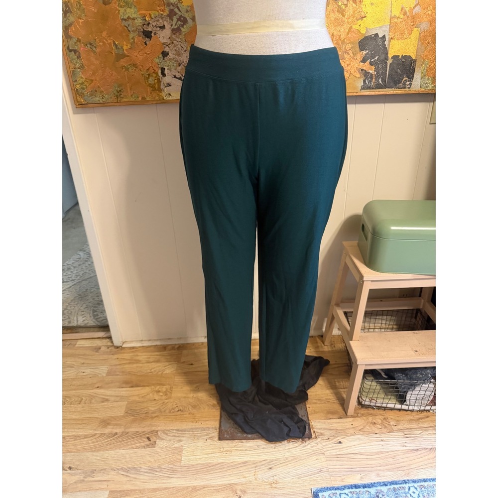 Eileen Fisher Forest Green Ponte Knit Straight Leg Pants Size L